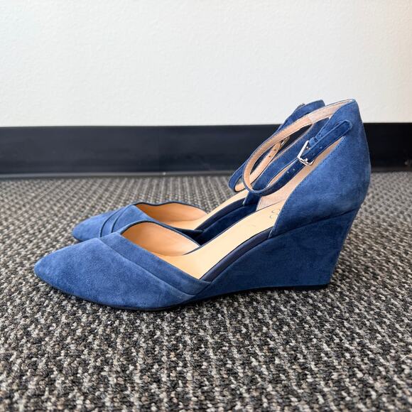 Franco Sarto Womens Faye Wedge Heels Pumps Blue Suede Pointed Toe Size 11 - Picture 4 of 8